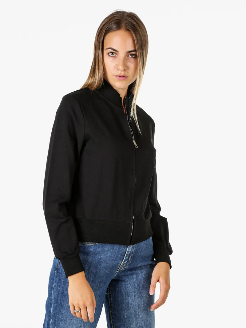 Felpa donna in cotone con zip - nero
