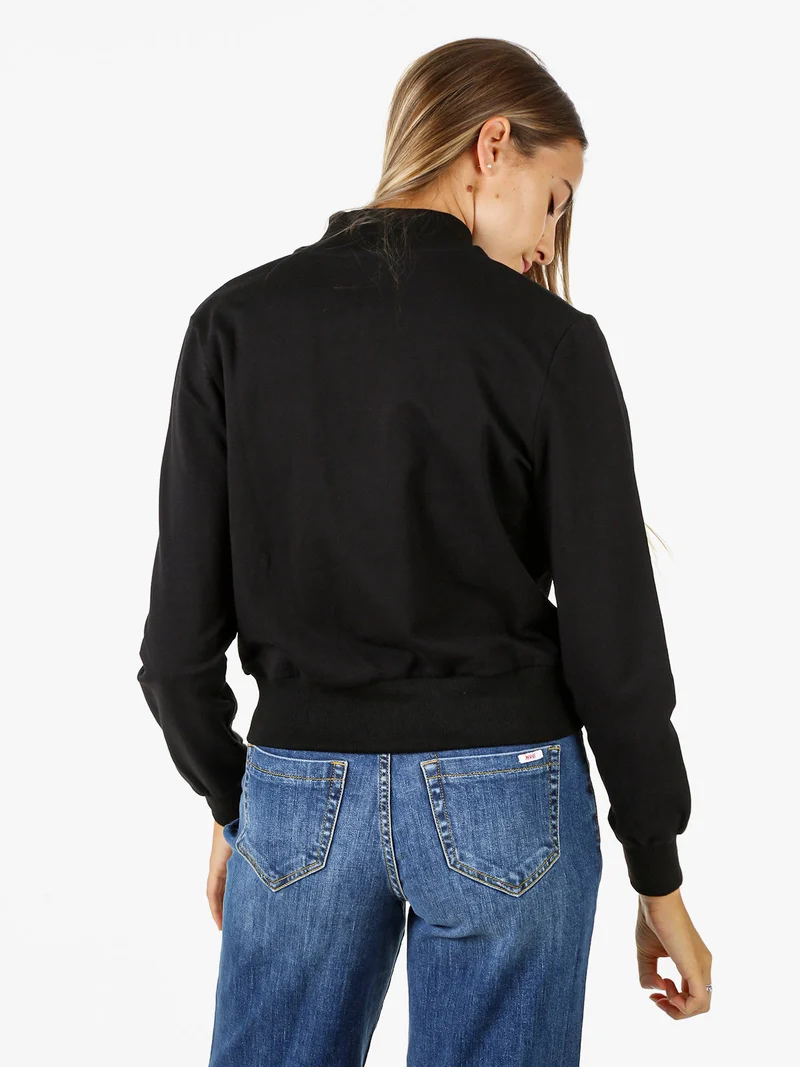 Felpa donna in cotone con zip - nero