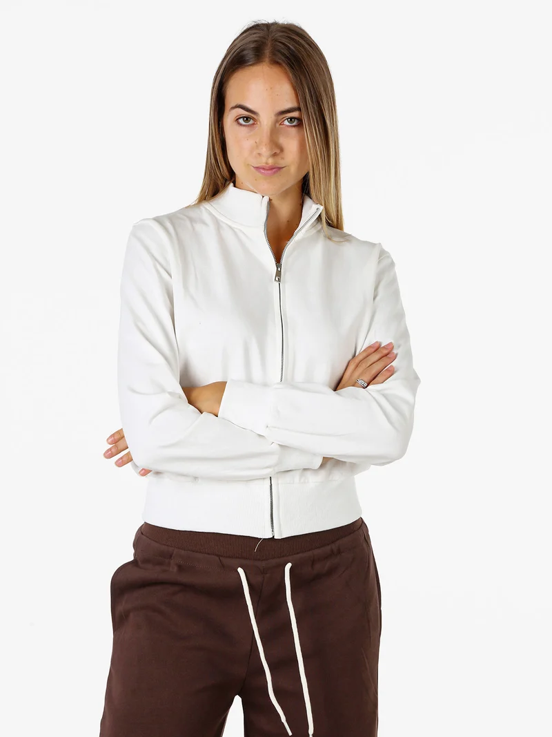 Felpa donna in cotone con zip - bianco