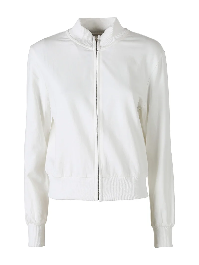 Felpa donna in cotone con zip - bianco