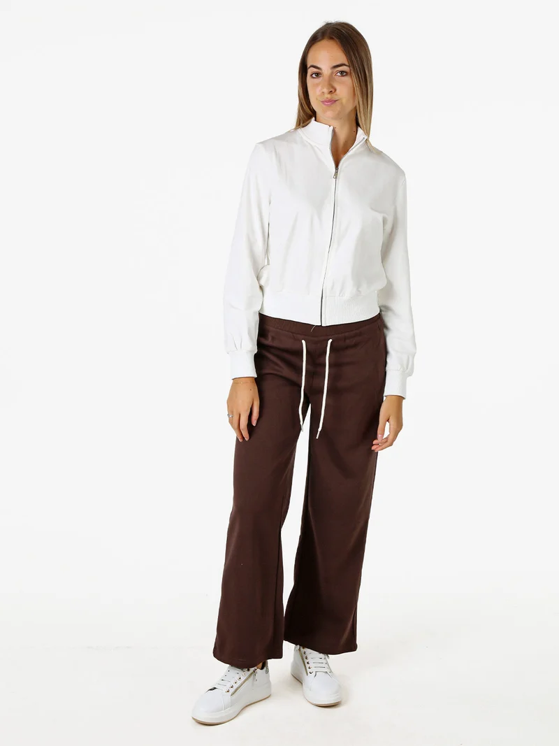 Felpa donna in cotone con zip - bianco