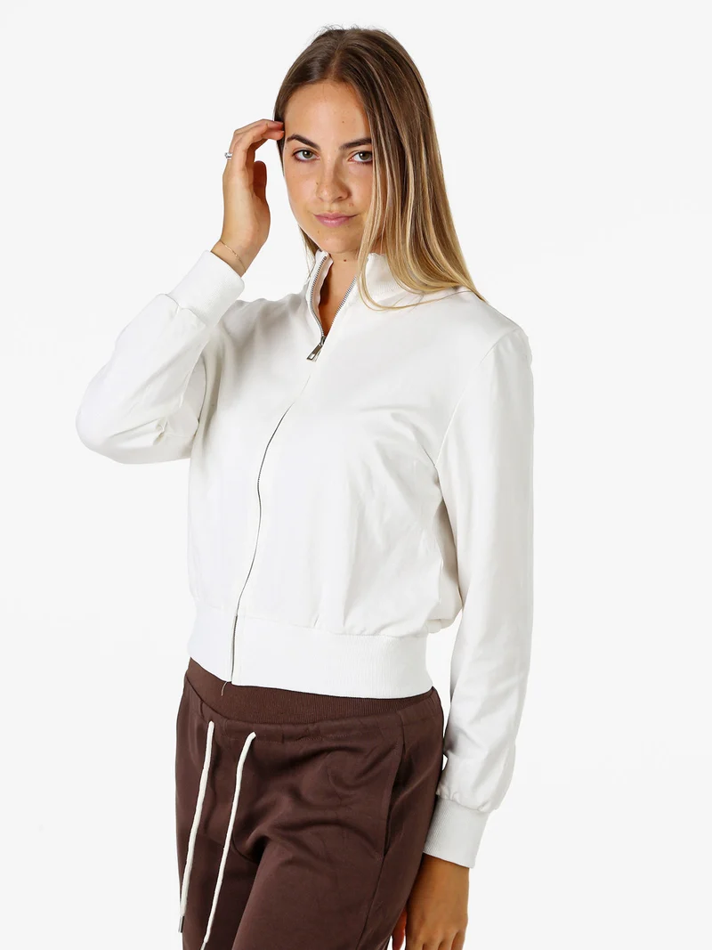 Felpa donna in cotone con zip - bianco