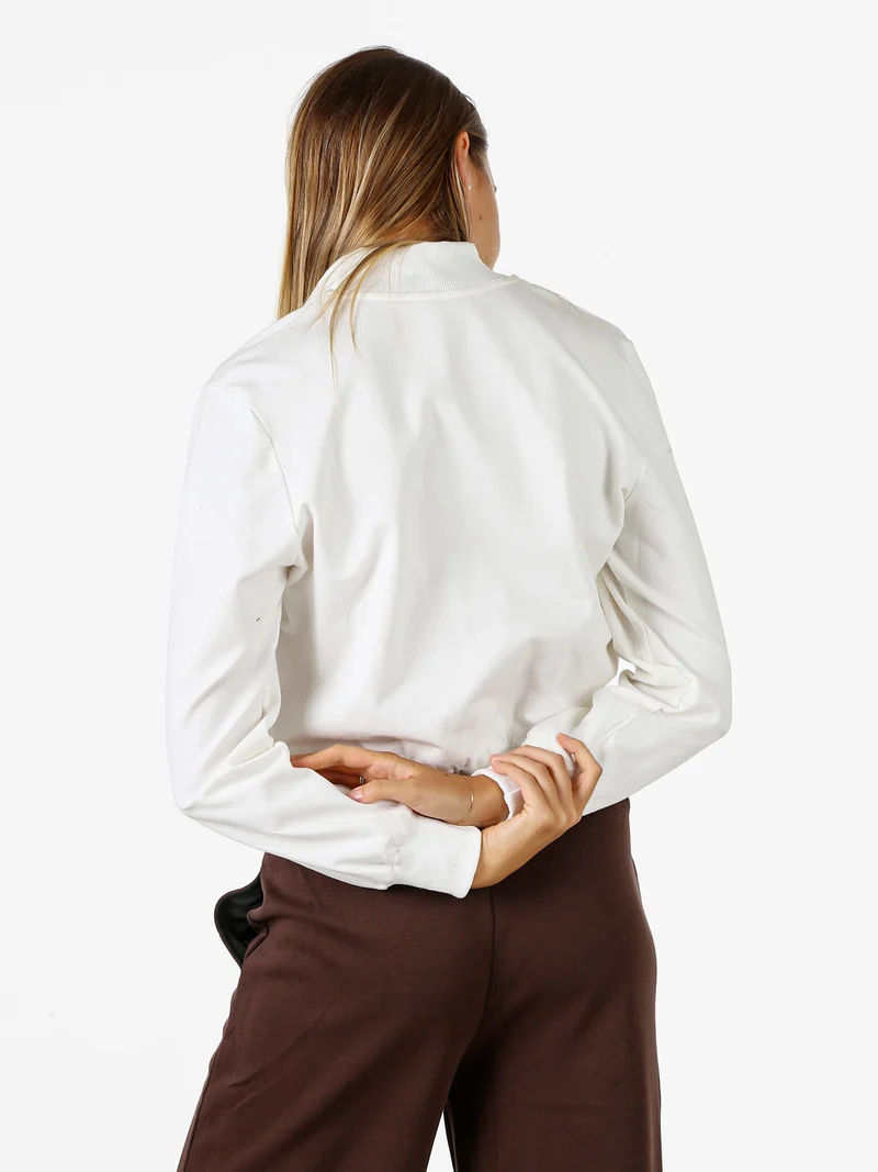 Felpa donna in cotone con zip - bianco