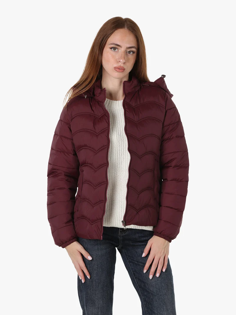 Giubbotto donna imbottito con cappuccio e zip - bordeaux