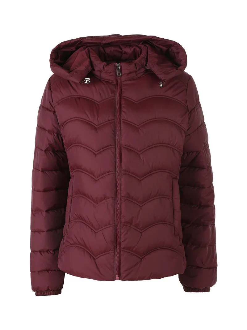 Giubbotto donna imbottito con cappuccio e zip - bordeaux