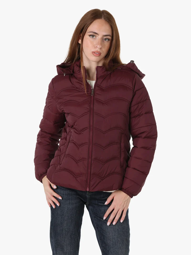 Giubbotto donna imbottito con cappuccio e zip - bordeaux