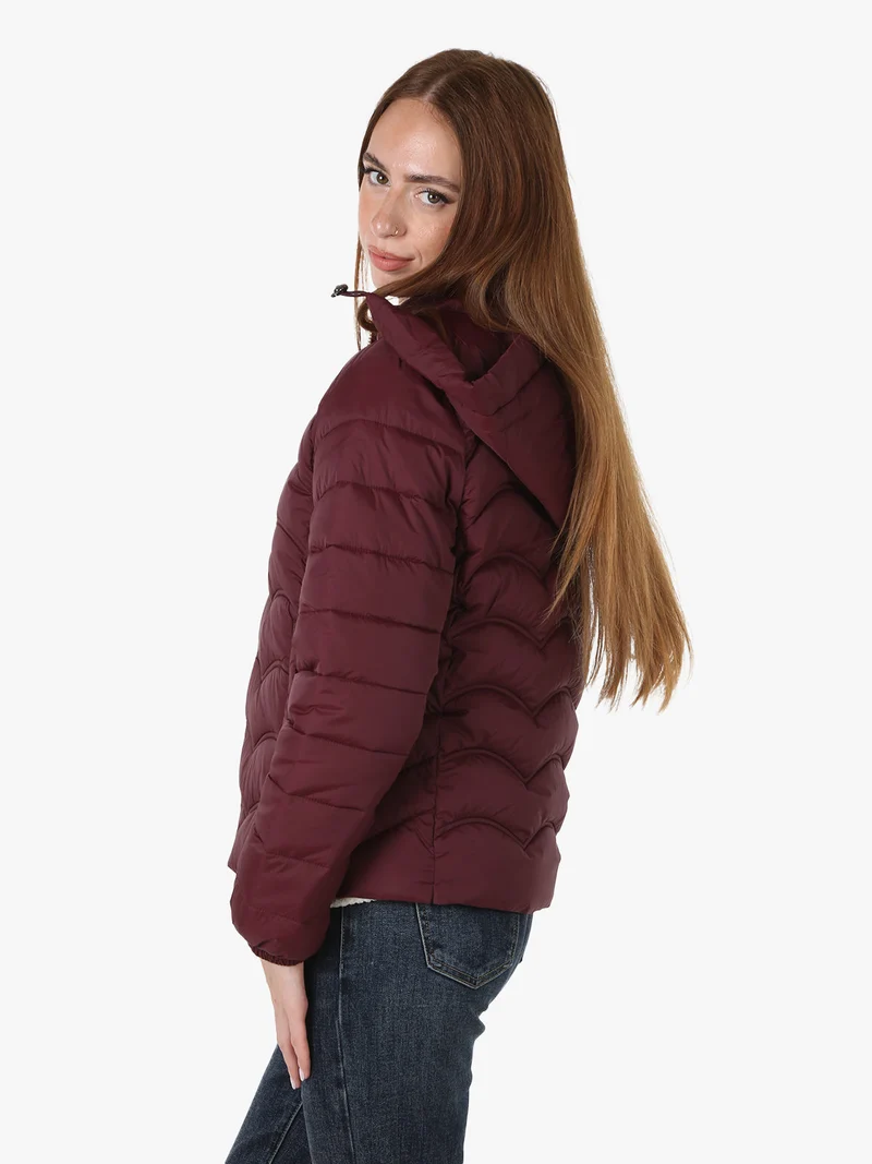 Giubbotto donna imbottito con cappuccio e zip - bordeaux