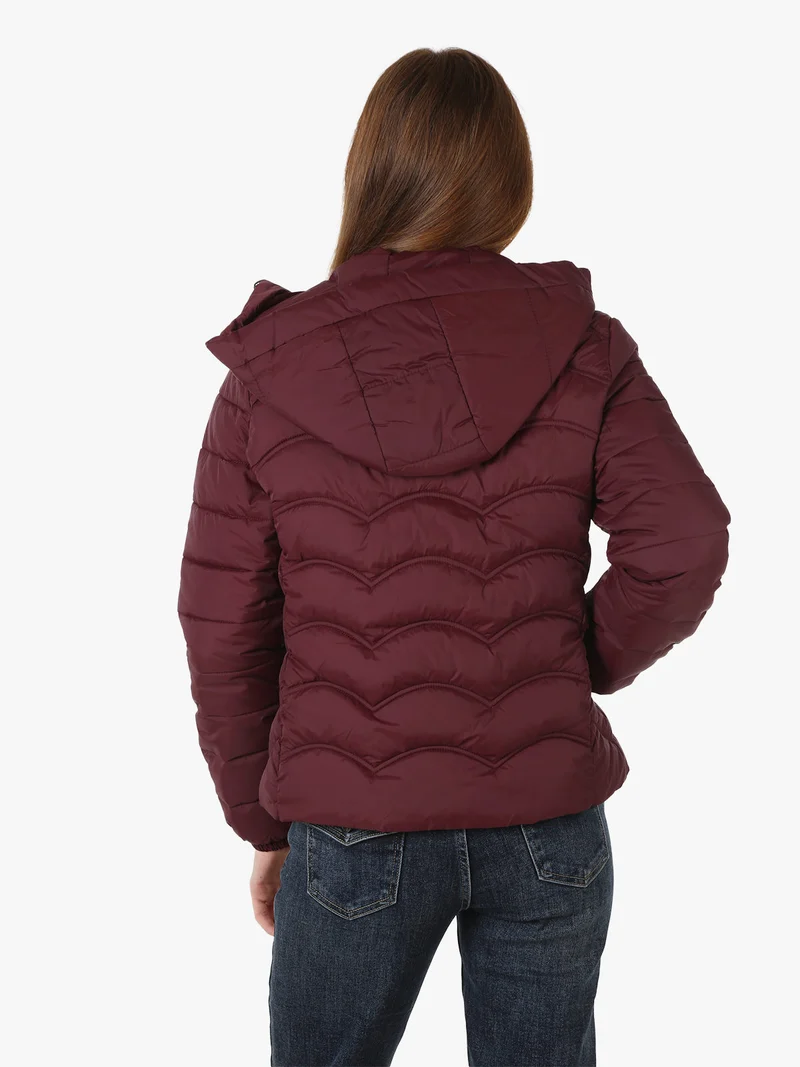 Giubbotto donna imbottito con cappuccio e zip - bordeaux