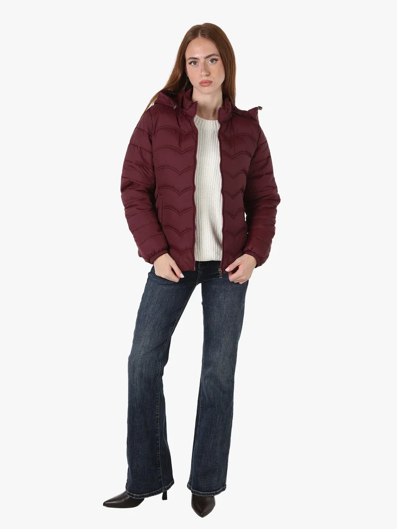 Giubbotto donna imbottito con cappuccio e zip - bordeaux