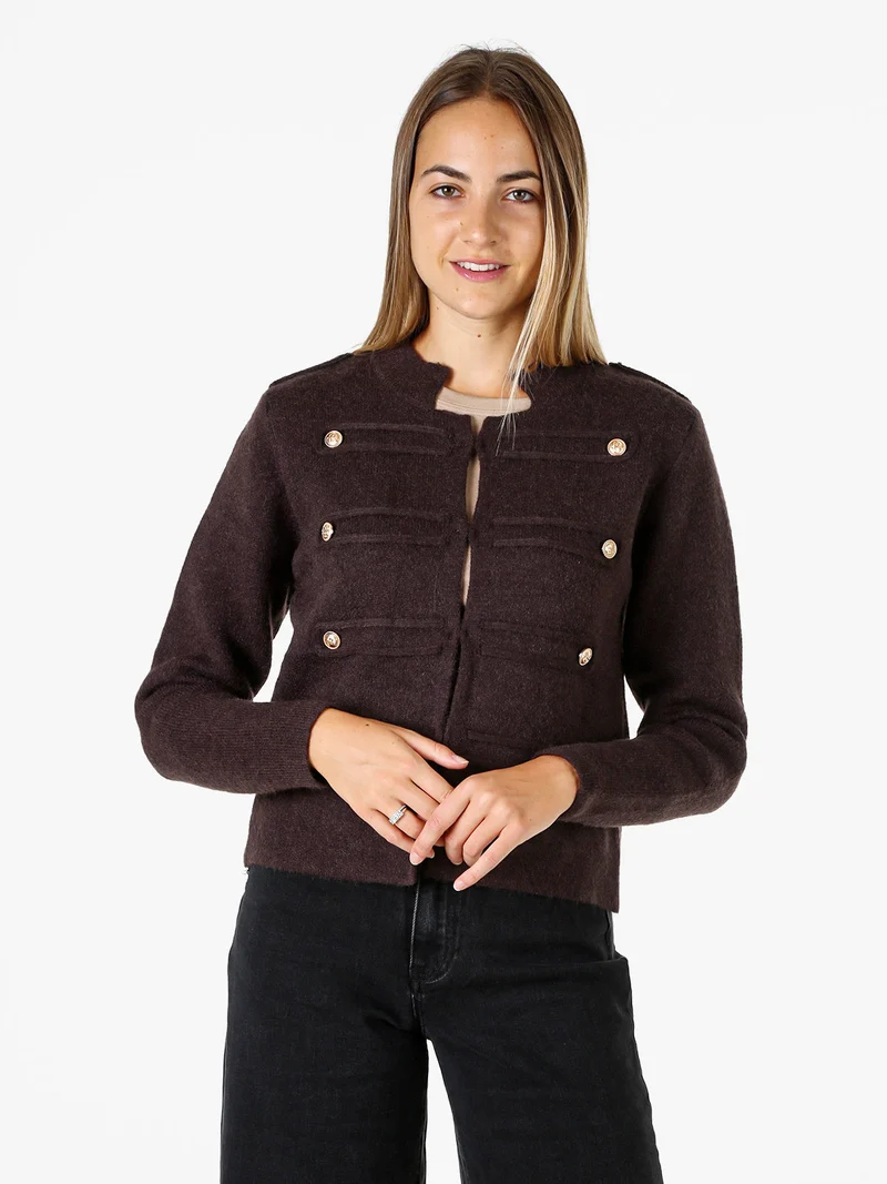 Giacca donna in maglia con bottoni decorativi dorati - moro
