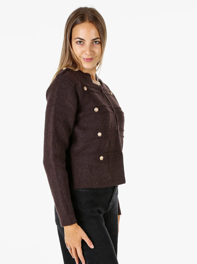 Giacca donna in maglia con bottoni decorativi dorati - moro