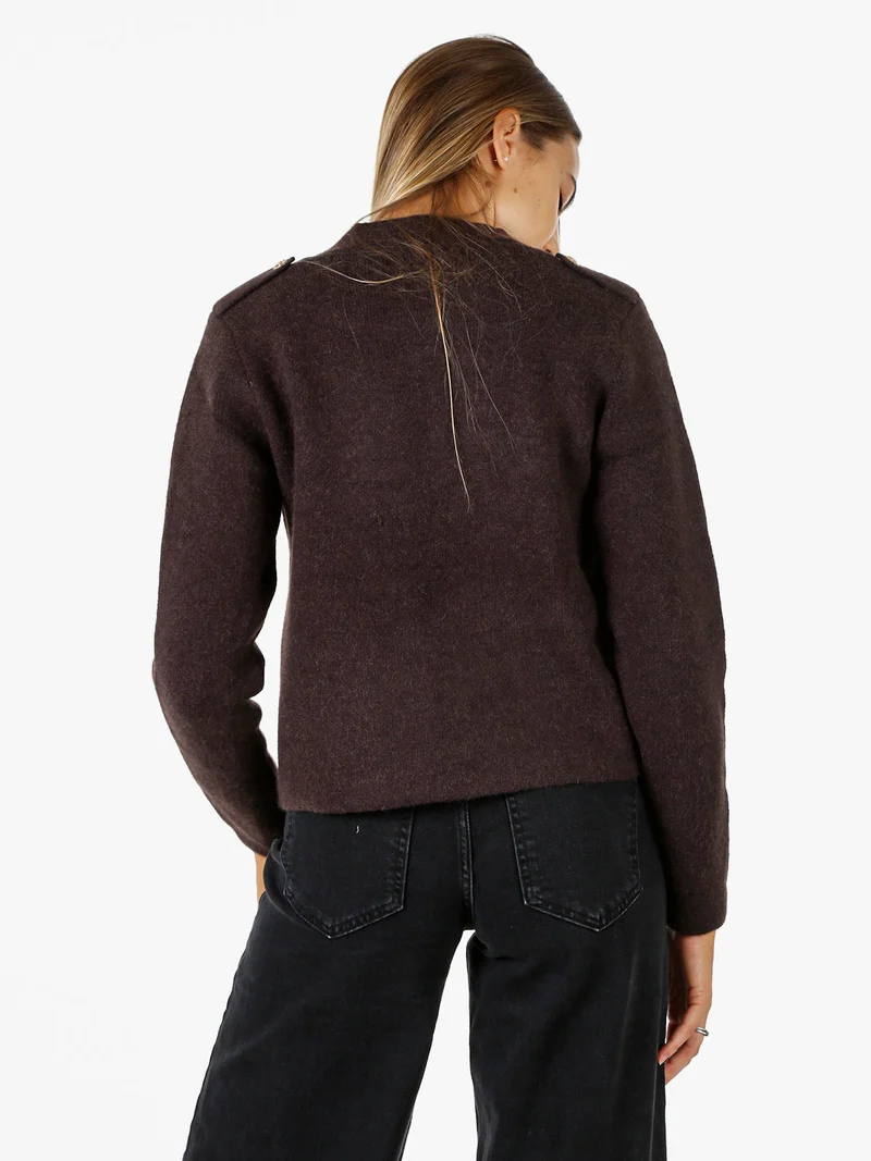 Giacca donna in maglia con bottoni decorativi dorati - moro