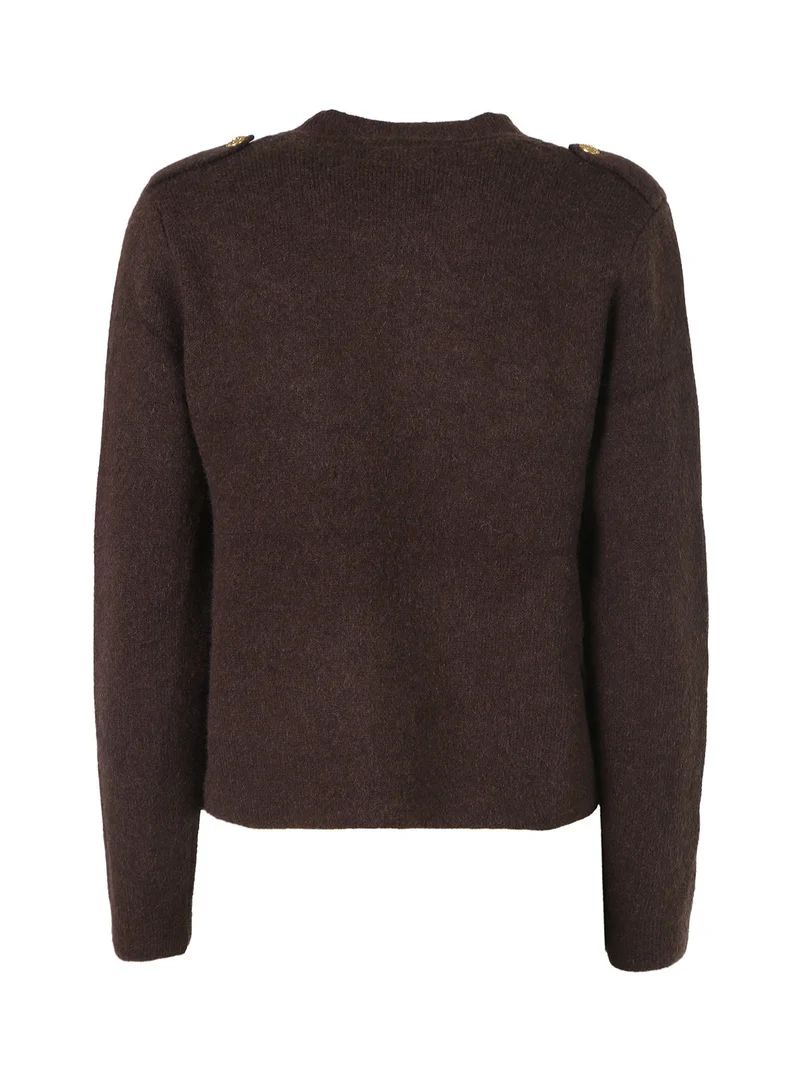 Giacca donna in maglia con bottoni decorativi dorati - moro