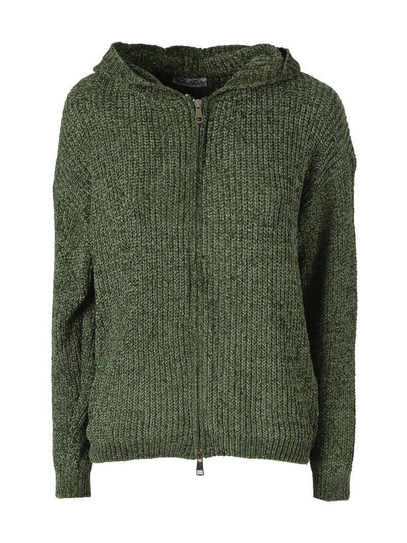 Felpa da donna in ciniglia con cappuccio e zip - verde