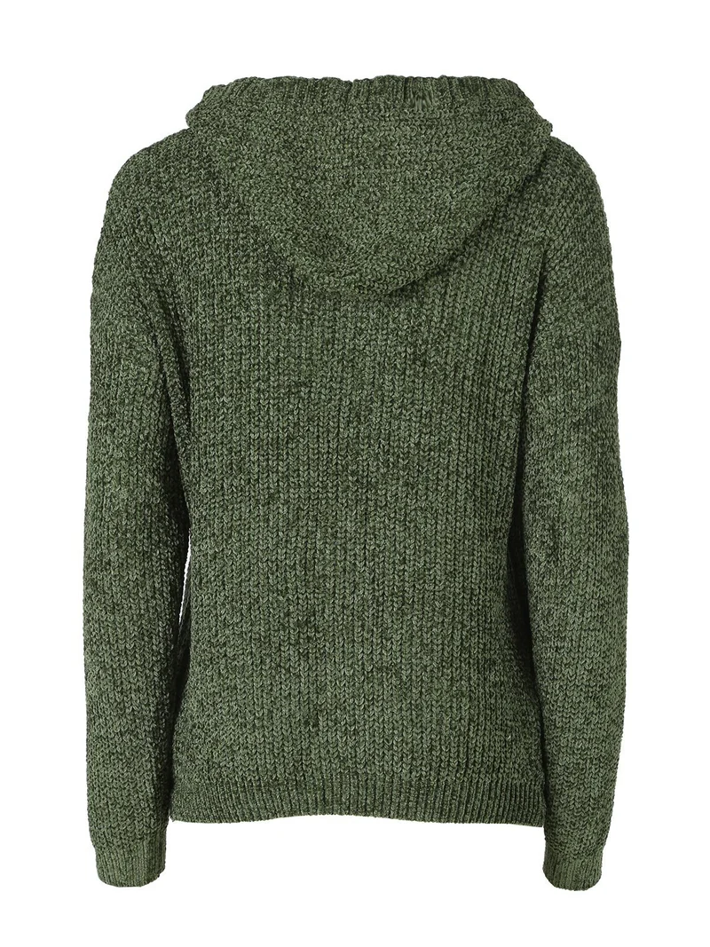 Felpa da donna in ciniglia con cappuccio e zip - verde