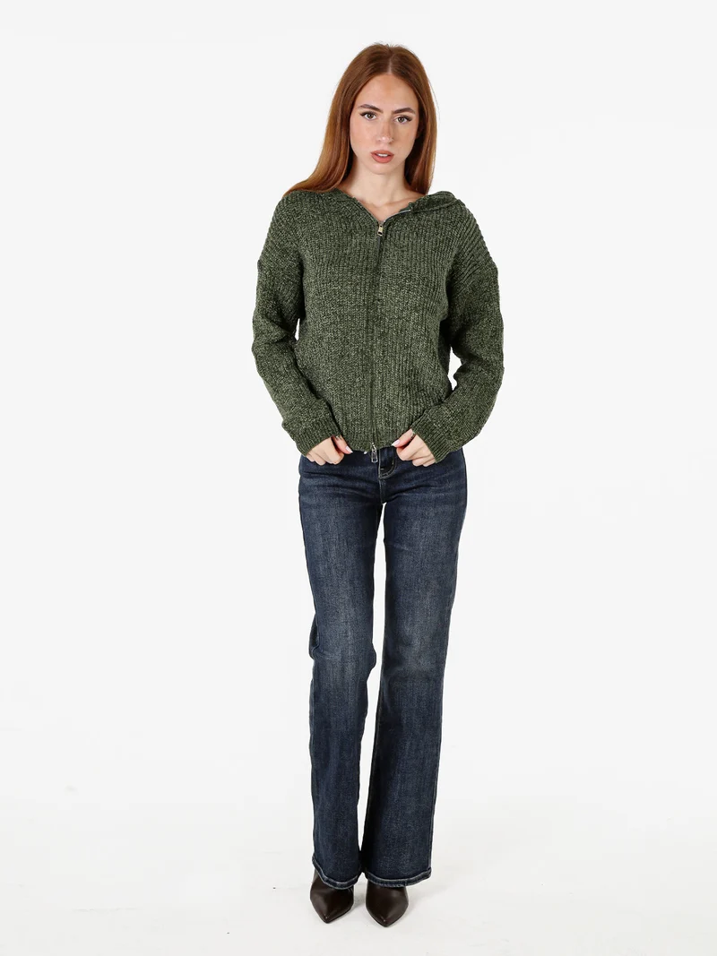 Felpa da donna in ciniglia con cappuccio e zip - verde