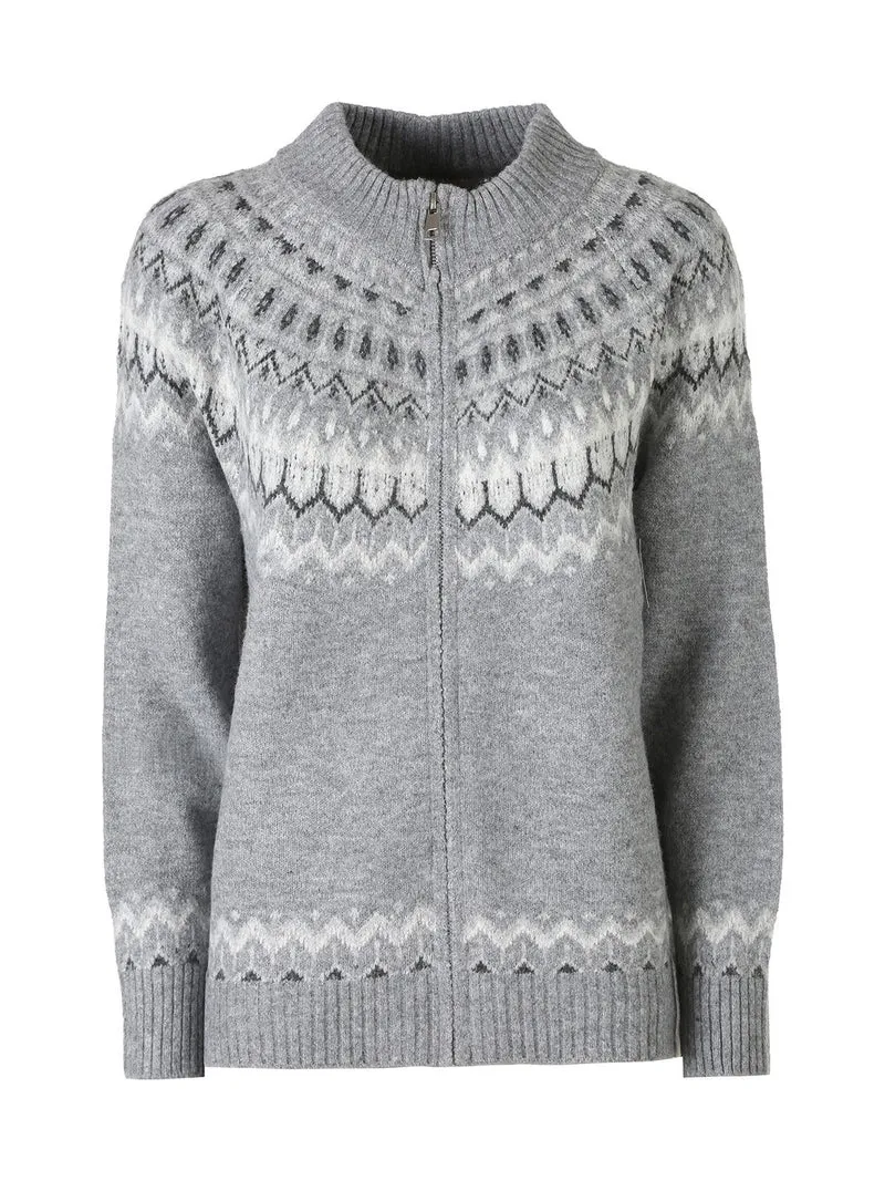 Cardigan donna in maglia con zip - grigio