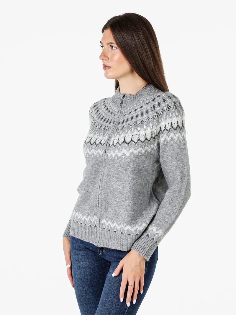 Cardigan donna in maglia con zip - grigio