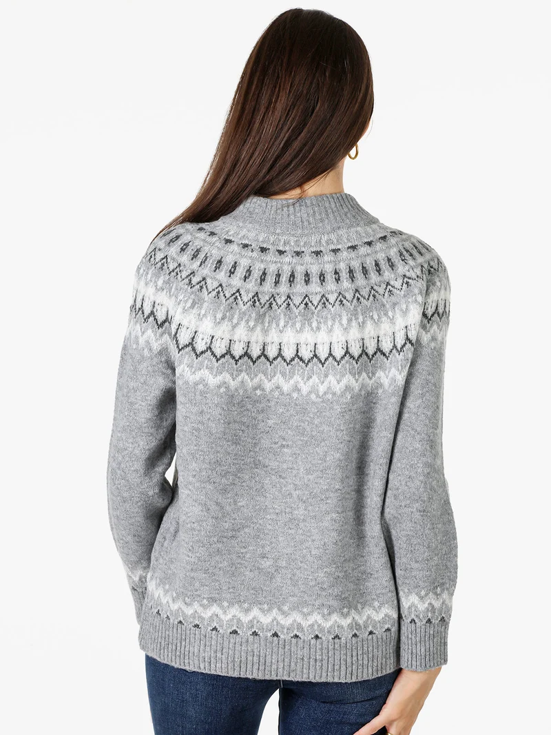 Cardigan donna in maglia con zip - grigio