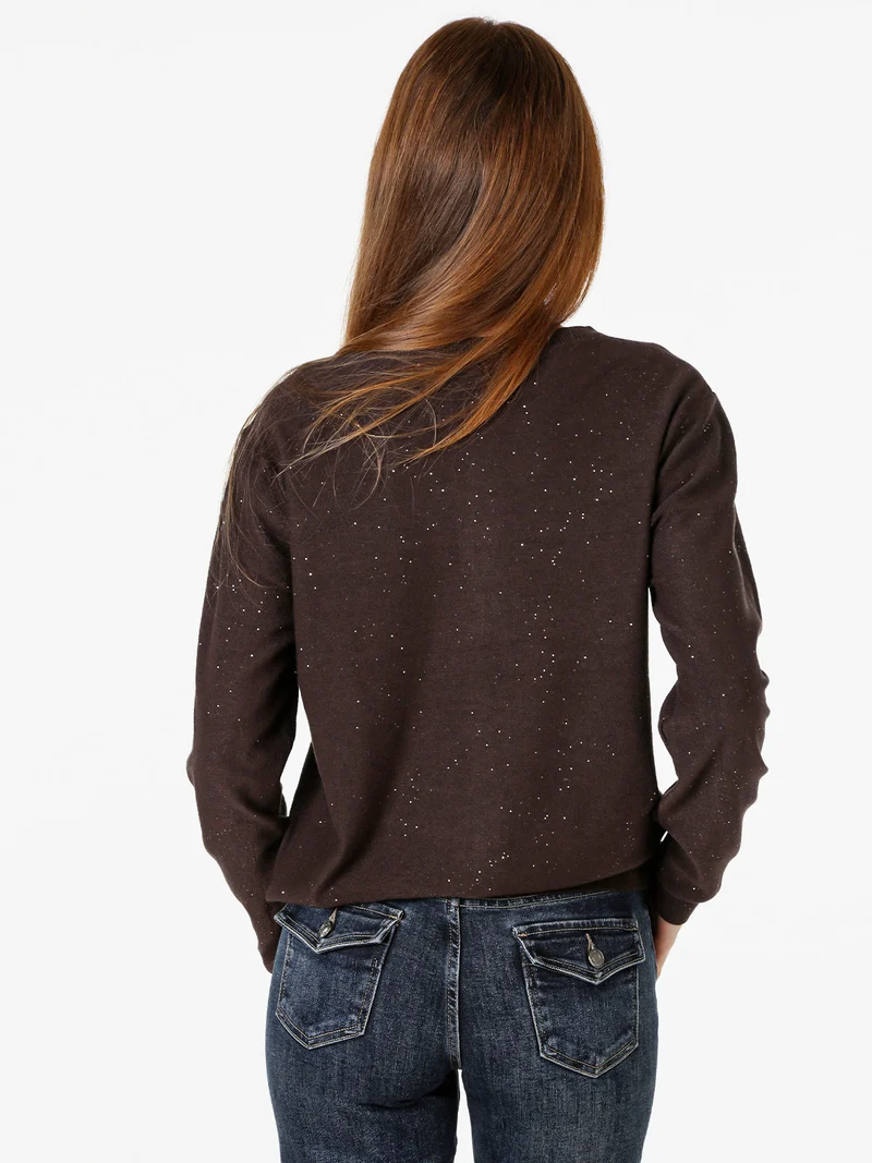 Cardigan donna in maglia con bottoni e mini paillettes - moro