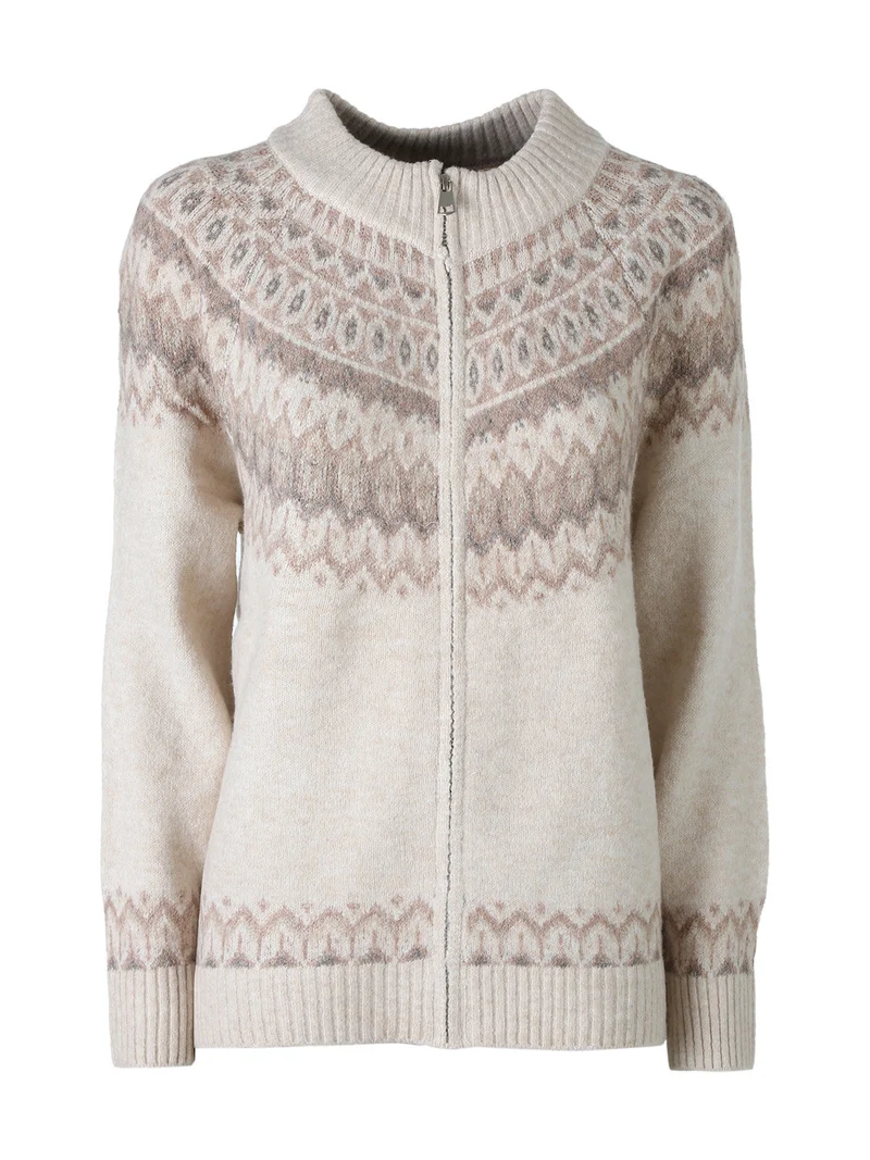 Cardigan donna in maglia con zip - beige