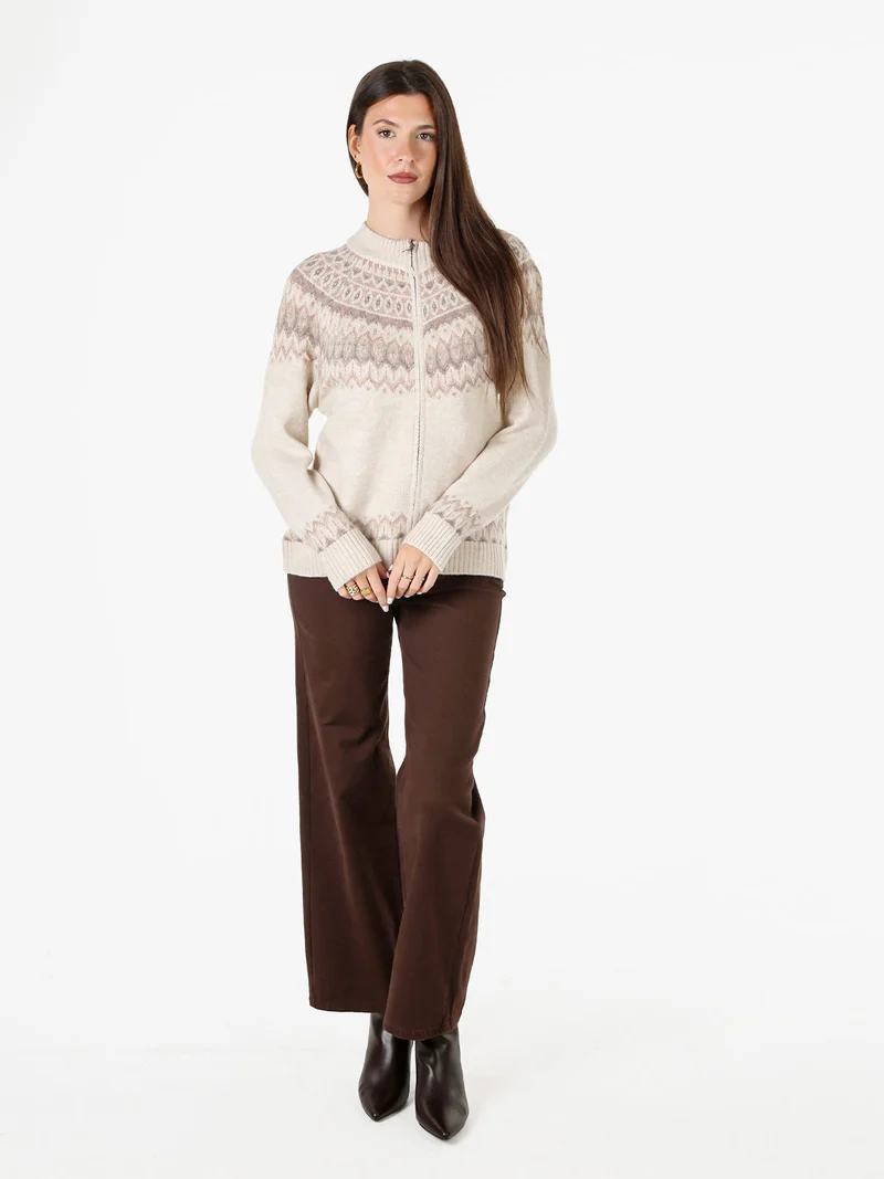 Cardigan donna in maglia con zip - beige