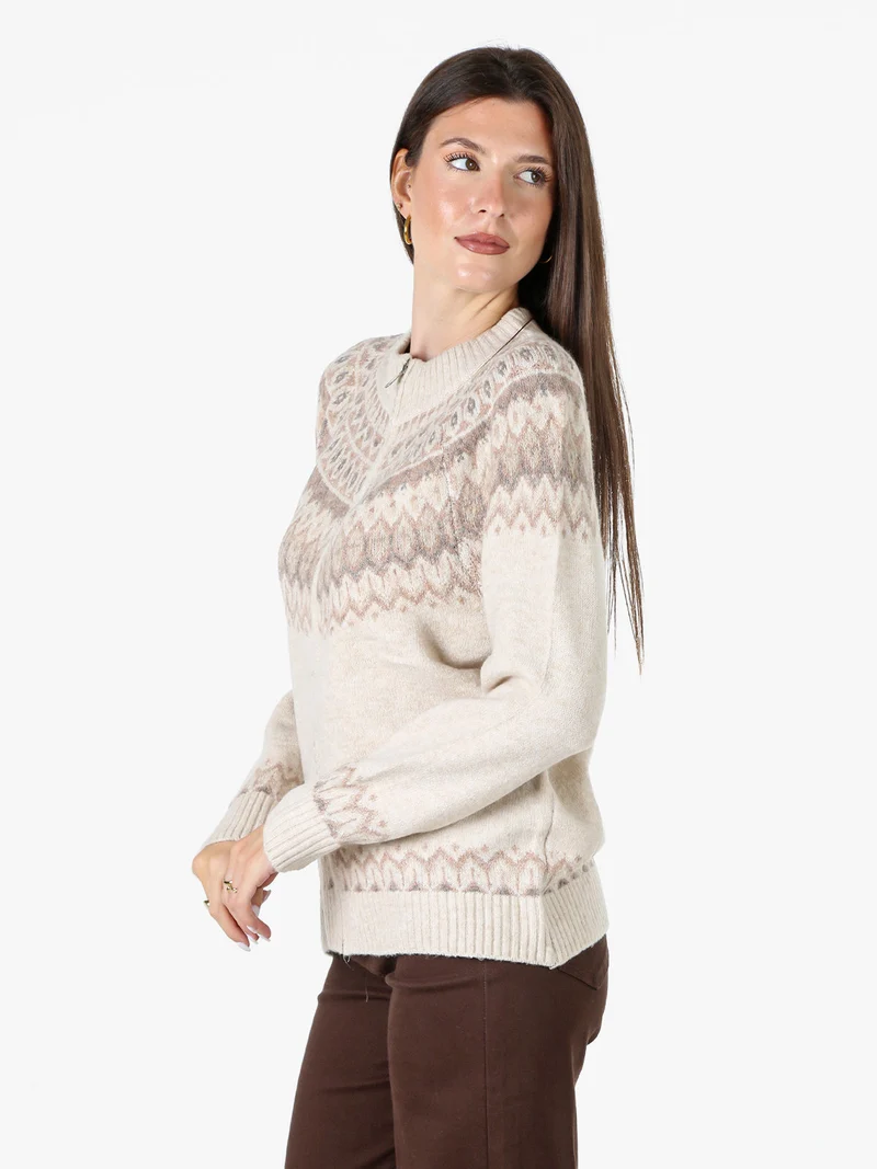 Cardigan donna in maglia con zip - beige