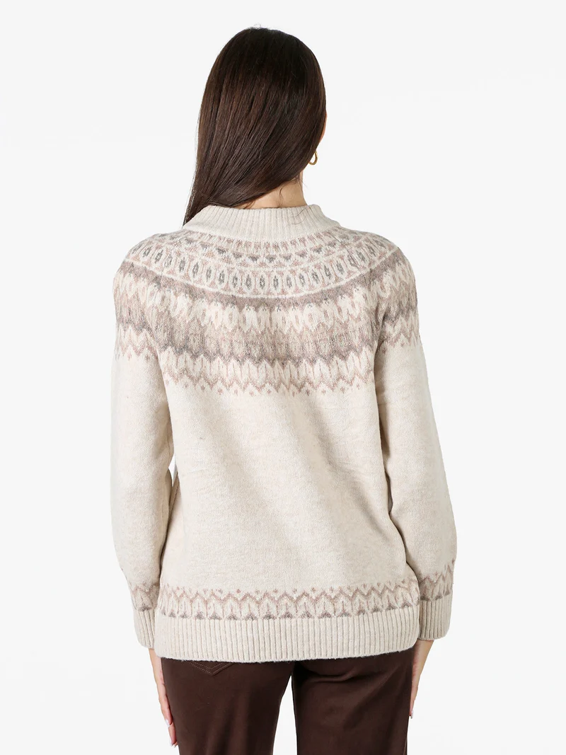 Cardigan donna in maglia con zip - beige