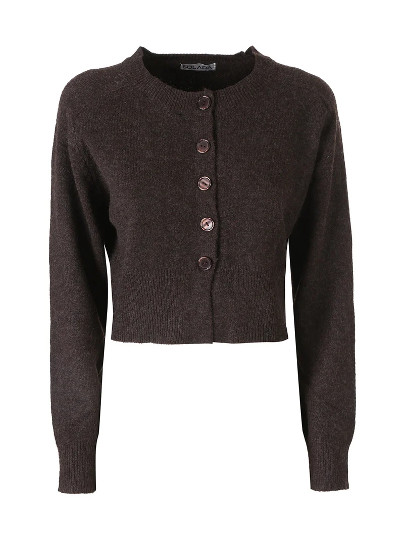 Cardigan donna in maglia con bottoni - moro
