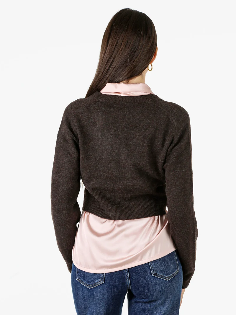 Cardigan donna in maglia con bottoni - moro