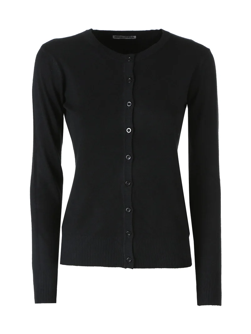 Cardigan donna in maglia con bottoni - nero