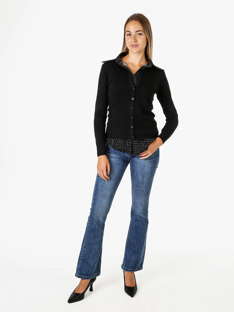 Cardigan donna in maglia con bottoni - nero