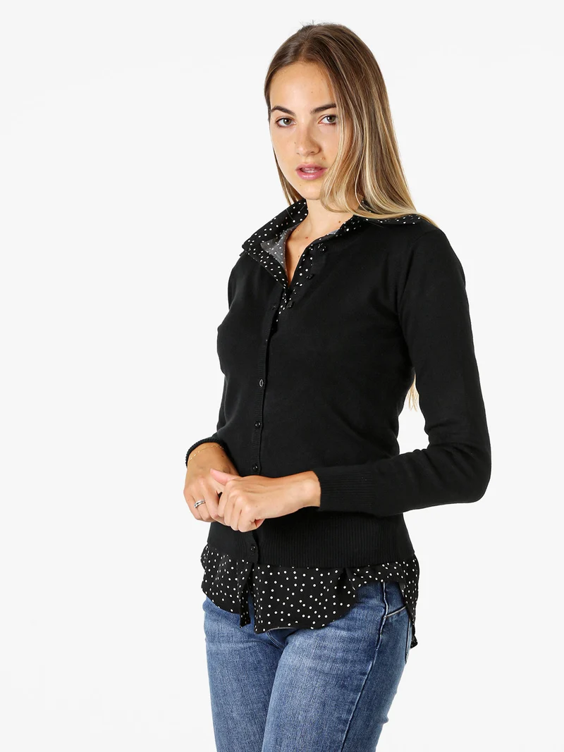 Cardigan donna in maglia con bottoni - nero