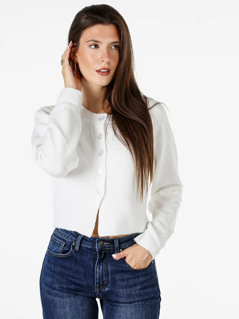 Cardigan donna in maglia con bottoni - bianco