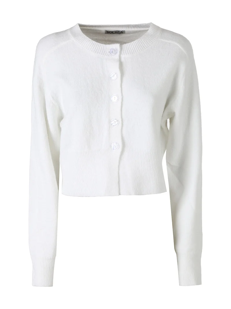 Cardigan donna in maglia con bottoni - bianco