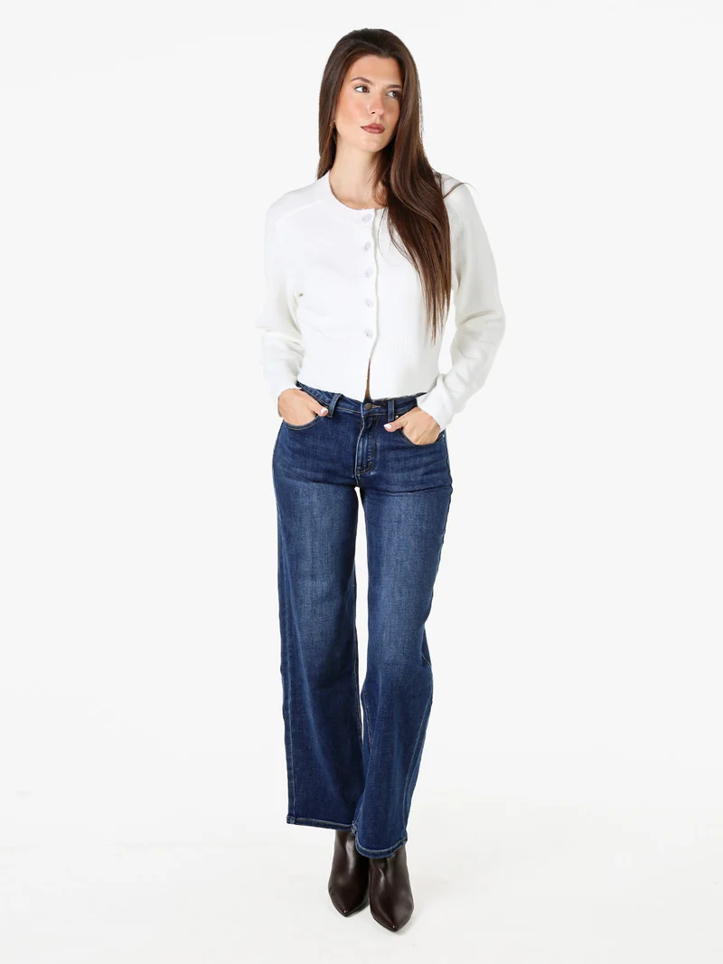 Cardigan donna in maglia con bottoni - bianco