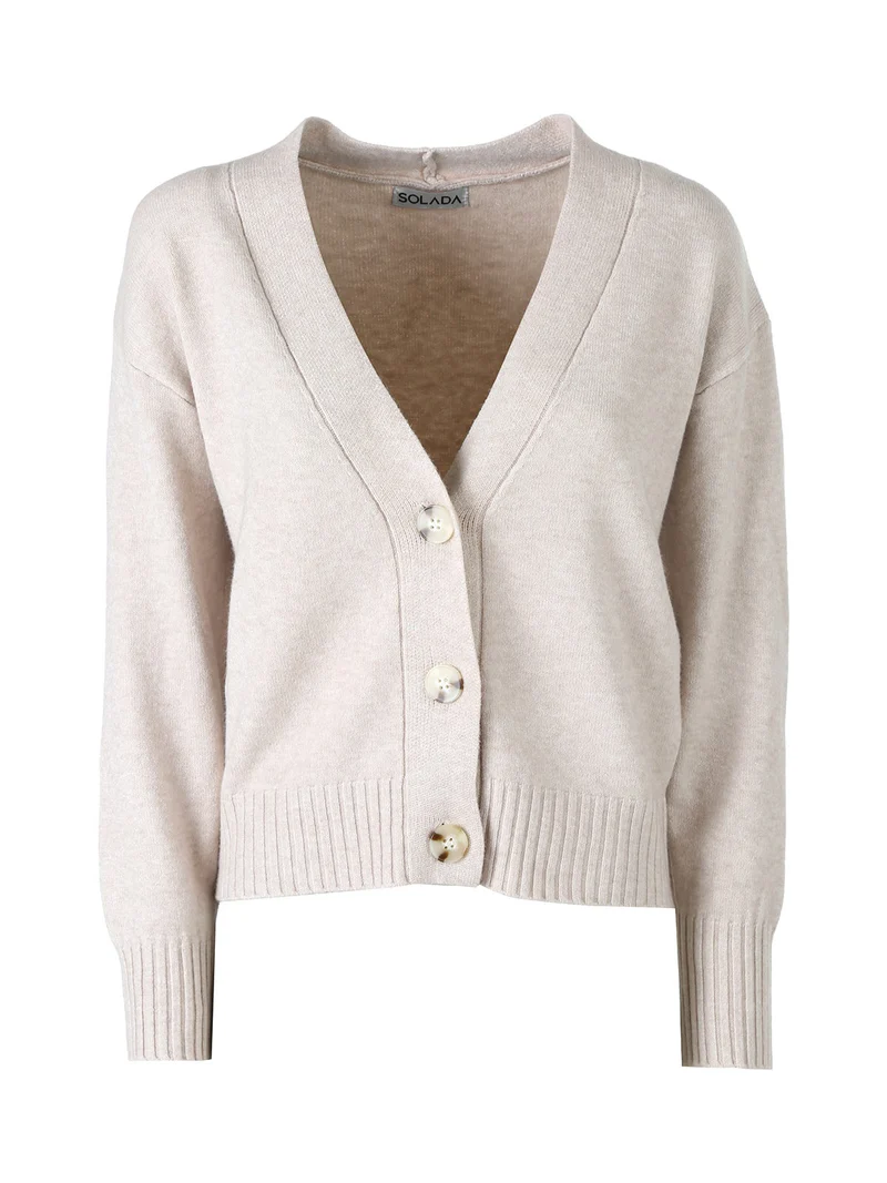 Cardigan donna con bottoni e scollo a V - beige