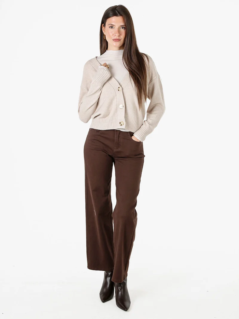 Cardigan donna con bottoni e scollo a V - beige