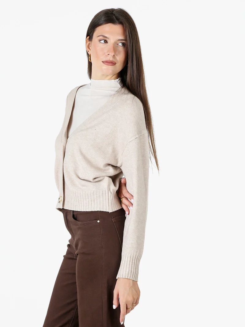 Cardigan donna con bottoni e scollo a V - beige