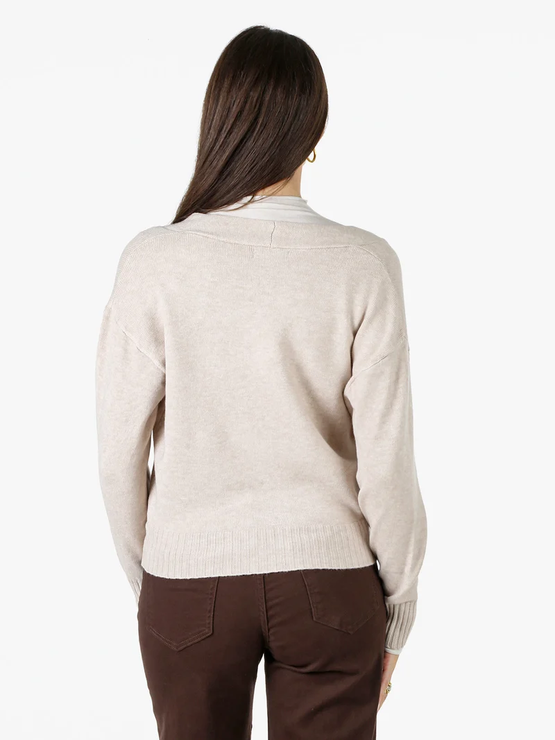 Cardigan donna con bottoni e scollo a V - beige