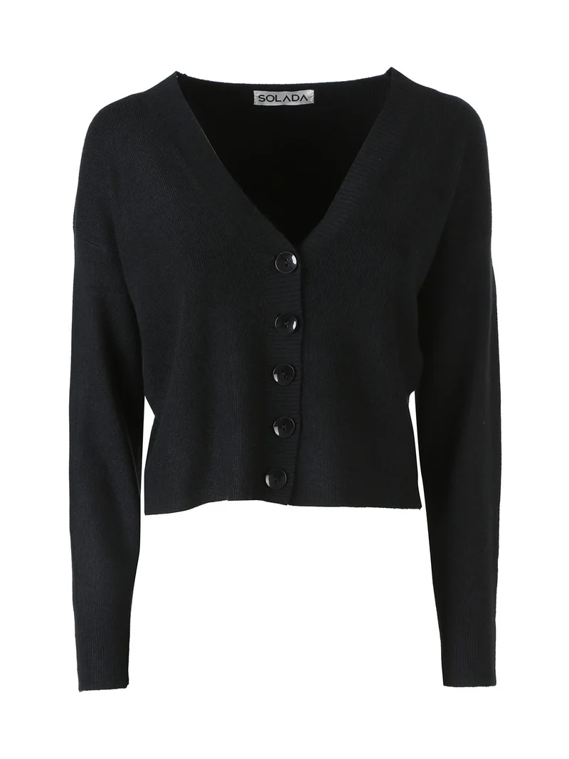 Cardigan donna con bottoni e scollo a V - nero