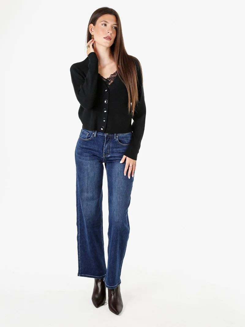 Cardigan donna con bottoni e scollo a V - nero