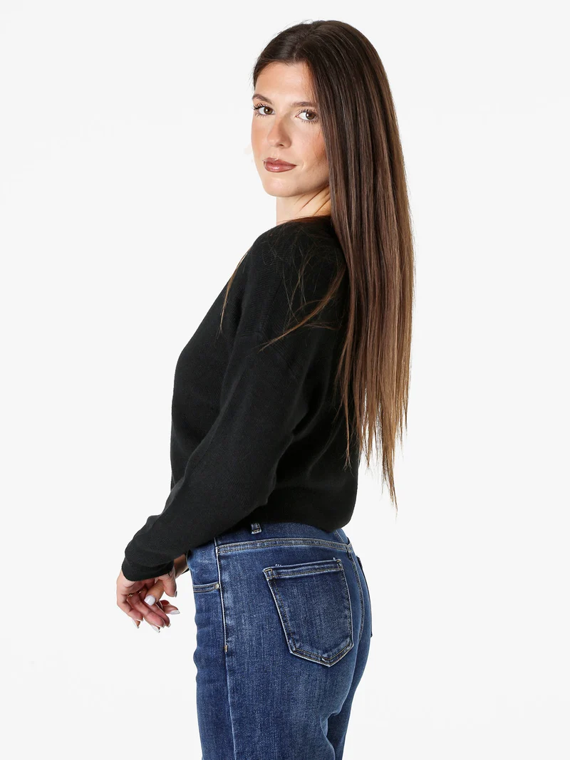 Cardigan donna con bottoni e scollo a V - nero