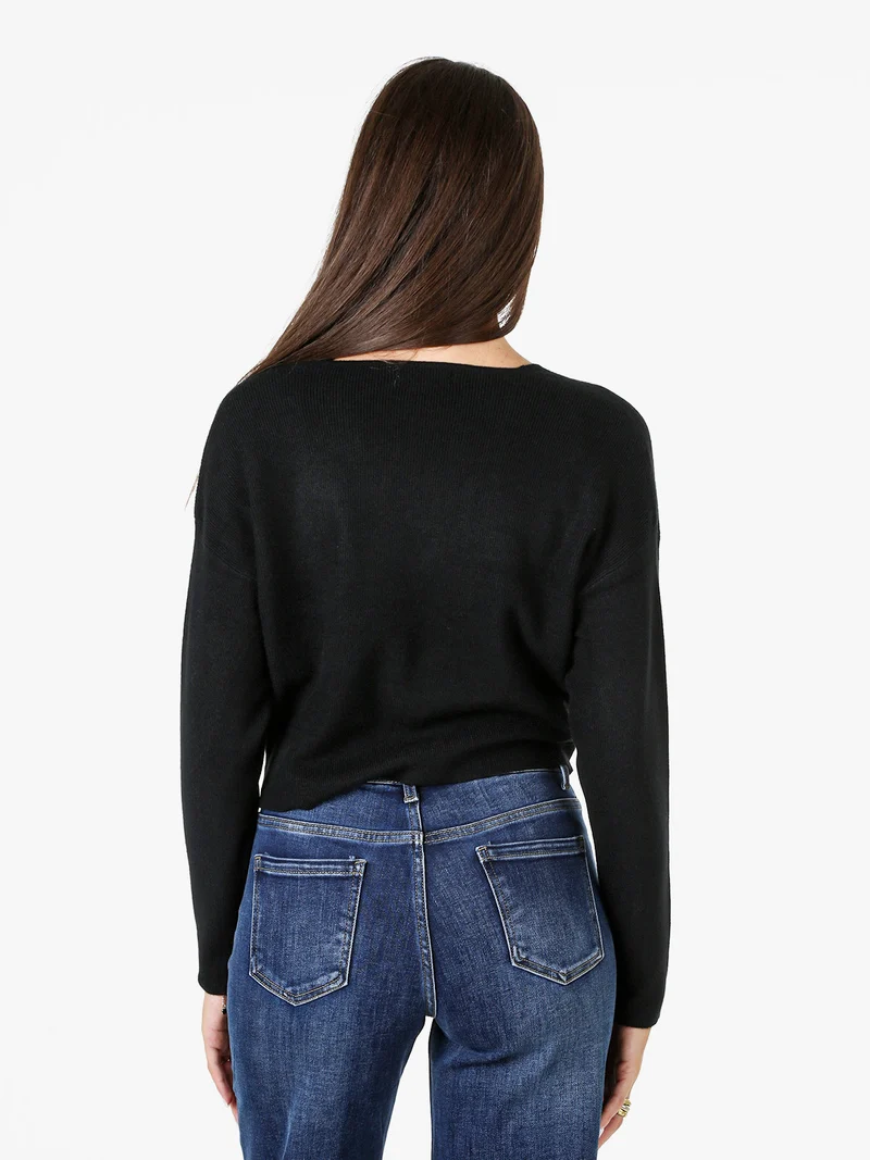 Cardigan donna con bottoni e scollo a V - nero