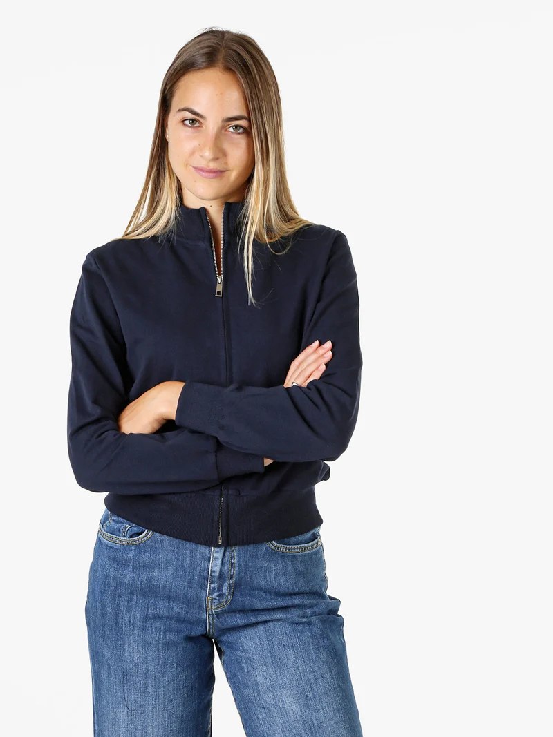 Felpa donna in cotone con zip - blu scuro