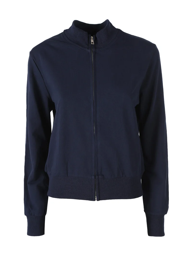 Felpa donna in cotone con zip - blu scuro