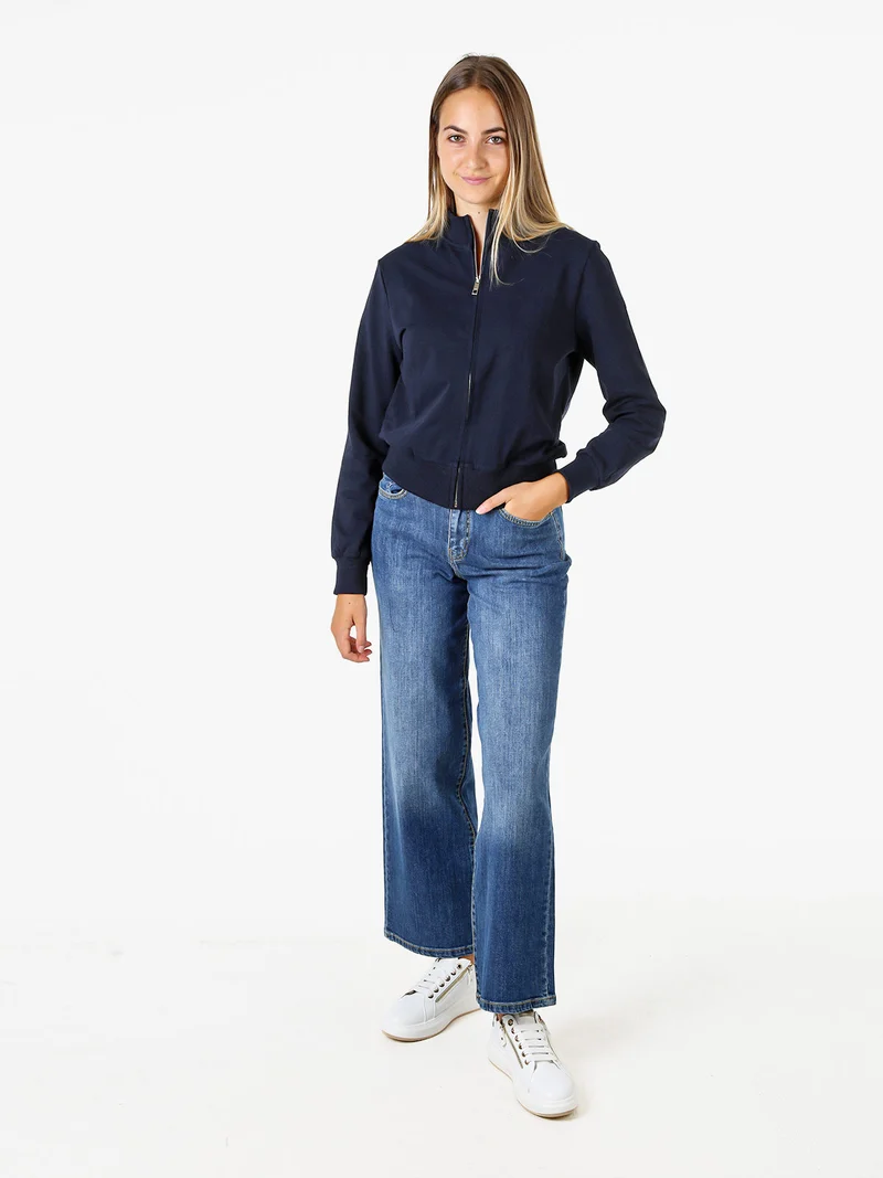 Felpa donna in cotone con zip - blu scuro