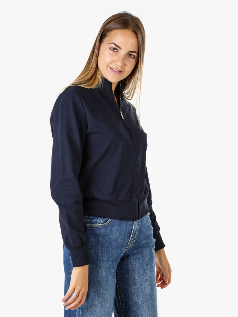 Felpa donna in cotone con zip - blu scuro