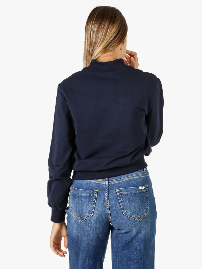 Felpa donna in cotone con zip - blu scuro