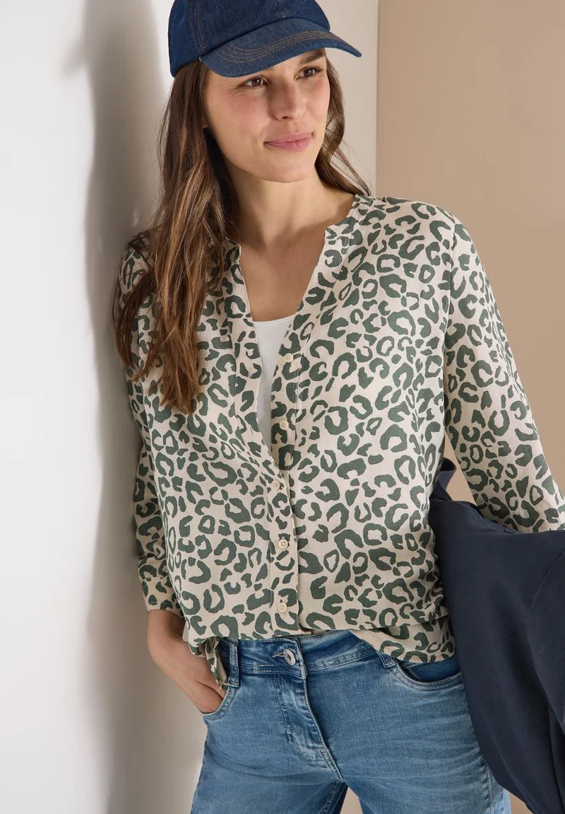 Bluse mit Leo-Muster aus Leinenmix
